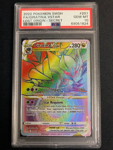 2022 POKEMON LOST ORIGIN F/A GIRATINA VSTAR RAINBOW SECRET RARE #201 - GRADED PSA 10 GEM MINT