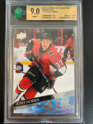 2020-21 UPPER DECK HOCKEY #209 OTTAWA SENATORS - JOSH NORRIS YOUNG GUNS ROOKIE CARD GRADED MNT 9.0 MINT