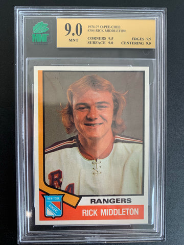 1974-75 O-PEE-CHEE HOCKEY #304 NEW YORK RANGERS - RICK MIDDLETON ROOKIE CARD GRADED MNT 9.0 MINT