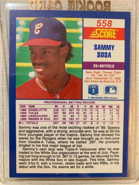 1990-91 SCORE BASEBALL #558 - SAMMY SOSA ROOKIE CARD RAW