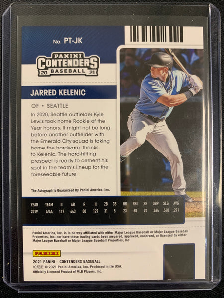 2021 PANINI CONTENDERS BASEBALL #PT-JK SEATTLE MARINERS - JARED KELENIC CONTENDERS RED DRAFT TICKET AUTO NUMBERED 01/75