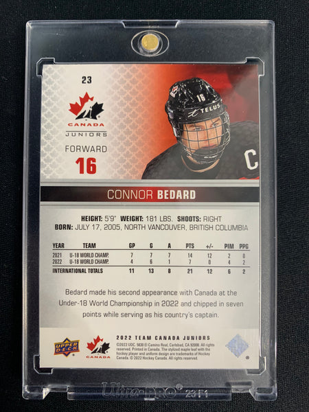 2022 UPPER DECK TEAM CANADA JUNIORS HOCKEY #23 - CONNOR BEDARD CHAMPAGNE RED PARALLEL SP