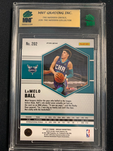 2020-2021 PANINI MOSAIC NBA BASKETBALL #202 CHARLOTTE HORNETS - LAMELO BALL PINK PRIZM MOSAIC ROOKIE CARD GRADED MNT 9.0 MINT