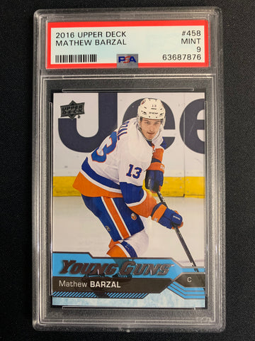 2016-17 UPPER DECK HOCKEY #458 NEW YORK ISLANDERS - MATHEW BARZAL ROOKIE CARD GRADED PSA 9 MINT