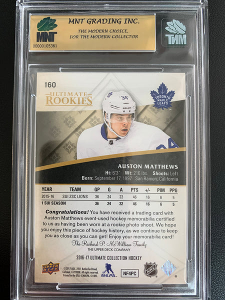 2016-17 UPPER DECK ULTIMATE HOCKEY #160 TORONTO MAPLE LEAFS - AUSTON MATTHEWS ULTIMATE ROOKIES JERSEY ROOKIE CARD 215/249 GRADED MNT 9.0 MINT