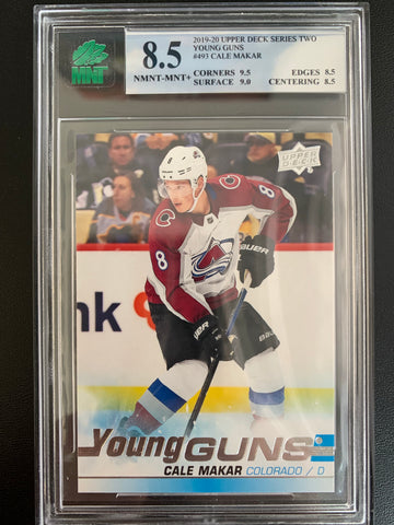 2019-20 UPPER DECK HOCKEY #493 COLORADO AVALANCHE - CALE MAKAR YOUNG GUNS ROOKIE CARD GRADED MNT 8.5 NMNT-MINT+