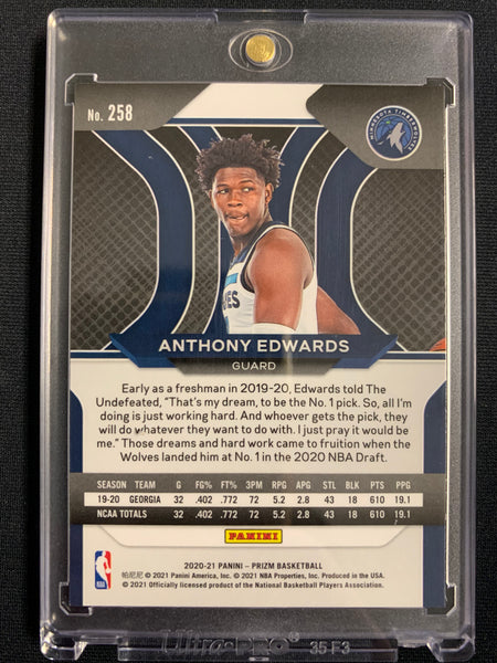 2020-2021 PANINI PRIZM NBA BASKETBALL #258 MINNESOTA TIMERWOLVES - ANTHONY EDWARDS PRIZM ROOKIE CARD