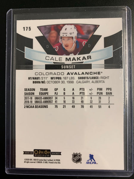 2019-20 UPPER DECK OPC PLATINUM HOCKEY #175 COLORADO AVALANCHE - CALE MAKAR MARQUEE ROOKIES SUNSET SP PARALLEL ROOKIE CARD