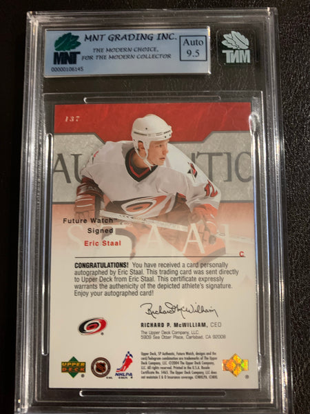 2003-04 SP AUTHENTIC HOCKEY #137 CAROLINA HURRICANES - ERIC STAAL FUTURE WATCH AUTO ROOKIE CARD GRADED MNT 8.5 NMNT-MNT+ 9.5 AUTO