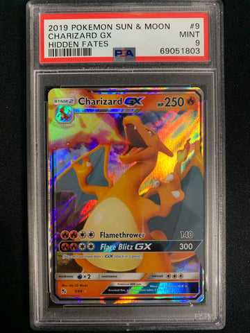 2019 POKEMON SUN & MOON HIDDEN FATES CHARIZARD GX #9 - GRADED PSA 9 MINT