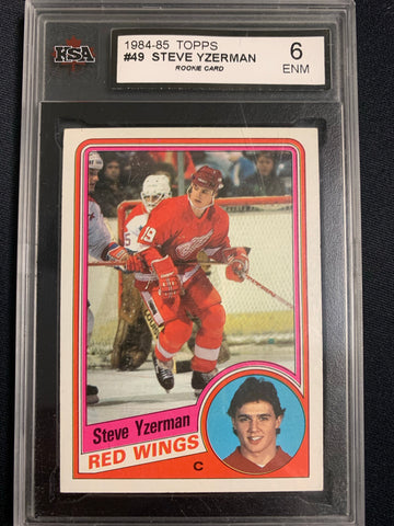 1984-85 TOPPS HOCKEY #67 DETROIT RED WINGS - STEVE YZERMAN ROOKIE CARD GRADED KSA 6