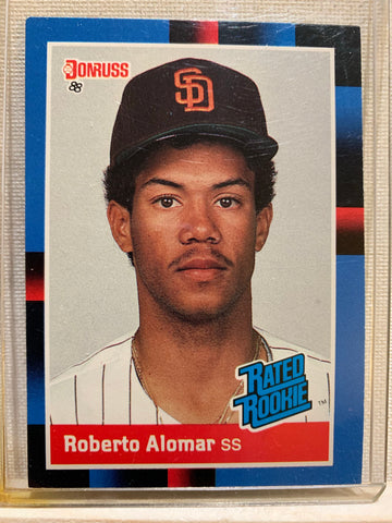 1988-89 DONRUSS BASEBALL #34 - ROBERTO ALOMAR RATED ROOKIE CARD RAW