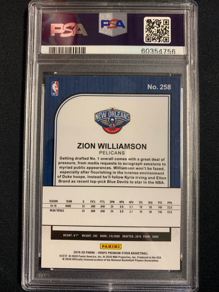 2019 PANINI NBA HOOPS PREMIUM STOCK #258 NEW ORLEANS PELICANS - ZION WILLIAMSON ROOKIE CARD GRADED PSA 9 MINT