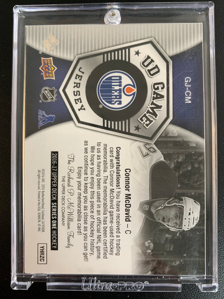 2016-17 UPPER DECK SERIES ONE HOCKEY #GJ-CM EDMONTON OILERS - CONNOR MCDAVID AUTHENTIC UD GAME JERSEY CARD