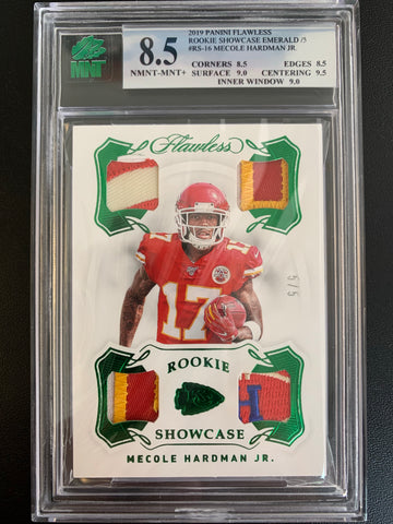 2019 PANINI FLAWLESS FOOTBALL #RS-16 KANSAS CITY CHIEFS - MECOLE HARDMAN ROOKIE SHOWCASE EMERALD PLAYER WORN 4 PATCH JERSEY GRADED MNT 8.5 NMNT