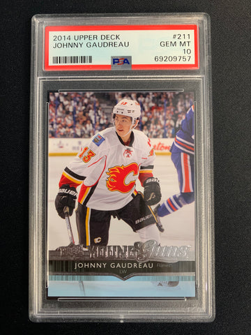 2014 UPPER DECK SERIES 1 HOCKEY #211 - CALGARY FLAMES - JOHHNY GAUDREAU YOUNG GUNS ROOKIE GRADED PSA 10 GEM MINT