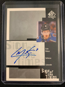 2019-20 UPPER DECK SP AUTHENTIC HOCKEY #RSOTT-MA COLORADO AVALANCHE - CALE MAKAR SIGN OF THE TIMES AUTOGRAPHED ROOKIE CARD