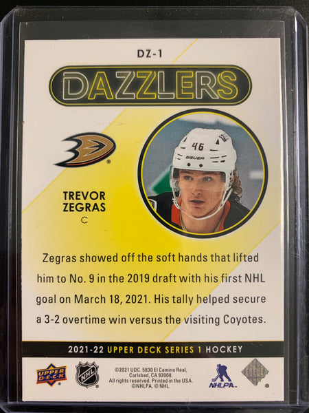 2021-22 UPPER DECK S1 HOCKEY #DZ-1 ANAHEIM DUCKS - TREVOR ZEGRAS BLUE DAZZLER INSERT ROOKIE CARD