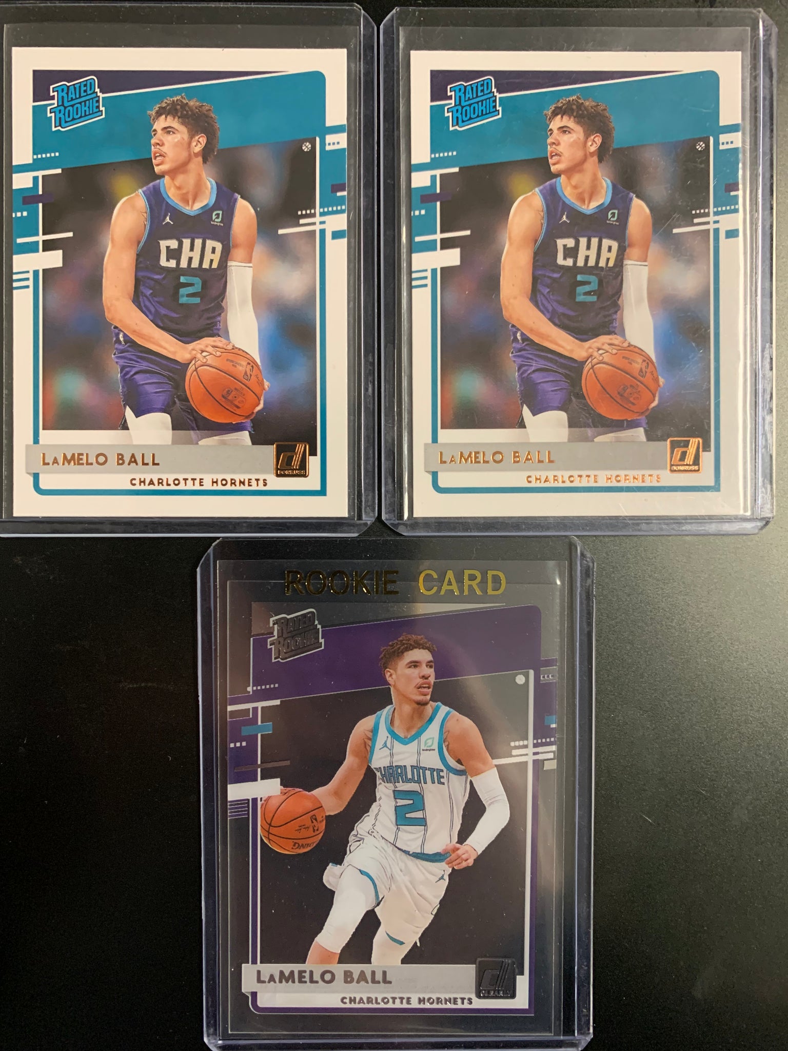 2020-2021 PANINI DONRUSS NBA BASKETBALL CHARLOTTE HORNETS - LAMELO BALL RATED ROOKIE 3 CARD LOT