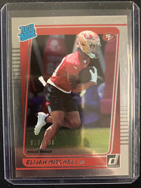 2021 PANINI DONRUSS FOOTBALL #312 SAN FRANCISCO 49ERS - ELIJAH MITCHELL SILVER RATED ROOKIE NUMBERED 051/100