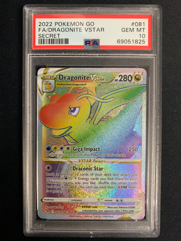 2022 POKEMON GO FULL ART DRAGONITE VSTAR SECRET RAINBOW RARE #081 - GRADED PSA 10 GEM MINT