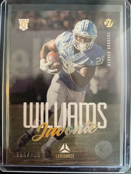2021 PANINI LUMINANCE FOOTBALL #128 DENVER BRONCOS - JAVONTE WILLIAMS ROOKIE CARD NUMBERED 159/299