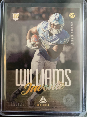 2021 PANINI LUMINANCE FOOTBALL #128 DENVER BRONCOS - JAVONTE WILLIAMS ROOKIE CARD NUMBERED 159/299