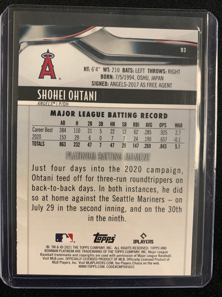 大谷翔平2021 BOWMAN LOS ANGELES ANGELES #93 2021 BOWMAN PLATINUM 93 SHOHEI OHTANI PSA 9 Mint Los Angeles