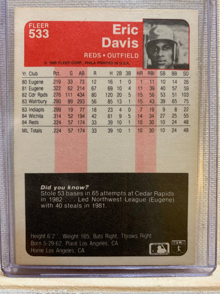 1985-86 FLEER BASEBALL #533 CINCINNATI REDS - ERIC DAVIS ROOKIE CARD RAW