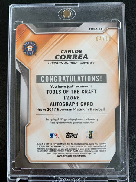 2017 TOPPS BASEBALL #TOCA-CC HOUSTON ASTROS - CARLOS CORREA TOOLS OF THE CRAFT AUTOGRAPHED CARD SERIAL NUMBERED 04/10