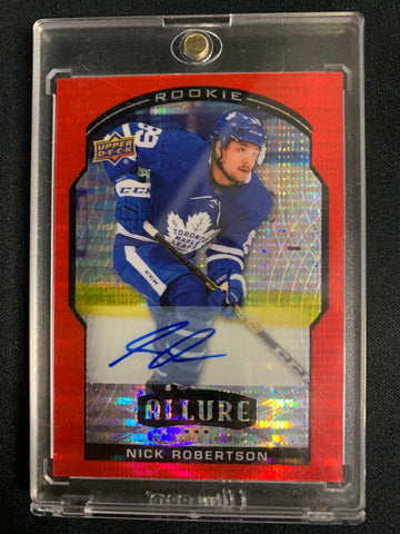 2020-21 UPPER DECK ALLURE HOCKEY #99 TORONTO MAPLE LEAFS - NICK ROBERTSON RED RAINBOW ROOKIE AUTO NUMBERED 142/199