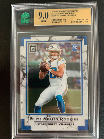 2020 PANINI DONRUSS OPTIC FOOTBALL #ESR-JH LOS ANGELES CHARGERS - JUSTIN HERBERT "ELITE SERIES ROOKIES" ROOKIE CARD GRADED MNT 9.0 MINT