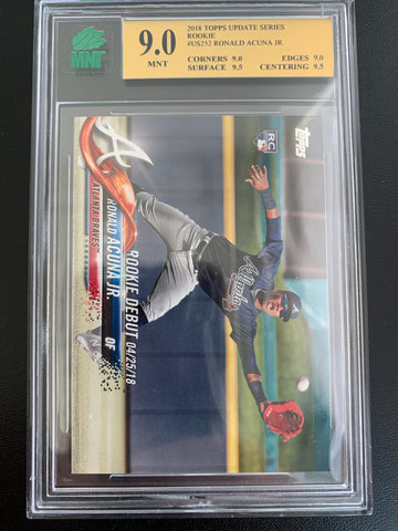 2018 TOPPS UPDATE BASEBALL #US252 ATLANTA BRAVES - RONALD ACUNA JR ROOKIE DEBUT ROOKIE CARD GRADED MNT 9.0 MINT