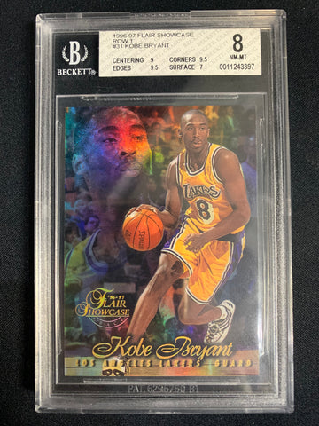 1996-97 FLAIR SHOWCASE BASKETBALL #31 - KOBE BRYANT ROW 1 ROOKIE CARD GRADED BGS 8 NM-MT