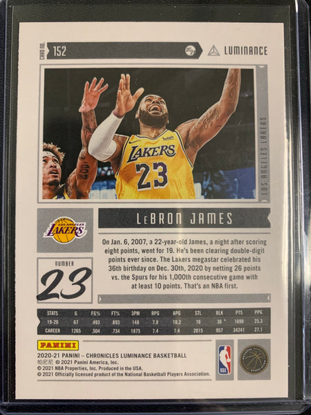 2020-2021 PANINI CHRONICLES NBA BASKETBALL #152 LOS ANGELES LAKERS - LEBRON JAMES PANINI LUMINANCE BASE