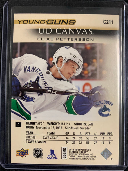 2018-19 UPPER DECK HOCKEY #C211 VANCOUVER CANUCKS - ELIAS PETTERSSON YOUNG GUNS CANVAS ROOKIE CARD