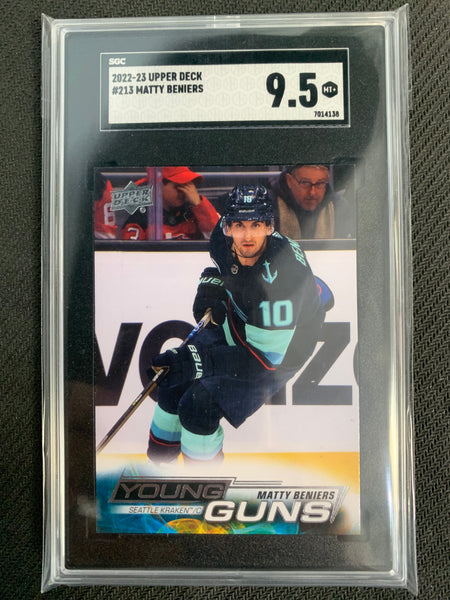 2022-23 UPPER DECK HOCKEY #213 SEATTLE KRAKEN - MATTY BENIERS YOUNG GUNS ROOKIE CARD GRADED SGC 9.5 MINT+