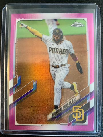 2021 TOPPS CHROME BASEBALL #1 SAN DIEGO PADRES - FERNANDO TATIS JR PINK PARALLEL REFRACTOR CARD