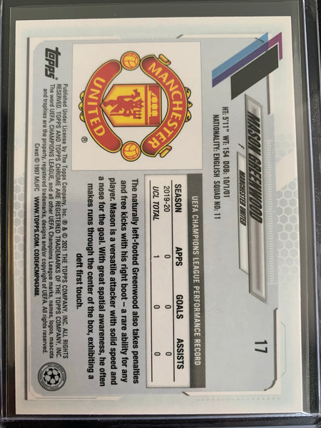 2021 TOPPS CHROME UEFA CHAMPIONS LEAGUE SOCCER #17 MANCHESTER UNITED - MASON GREENWOOD BASE CARD