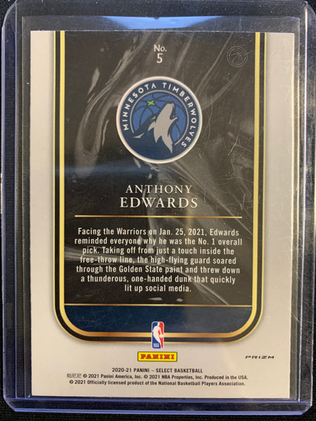 2020-2021 PANINI SELECT NBA BASKETBALL #5 MINNESOTA TIMBERWOLVES - ANTHONY EDWARDS ROOKIE SELECTIONS BLUE SHIMMER ROOKIE CARD