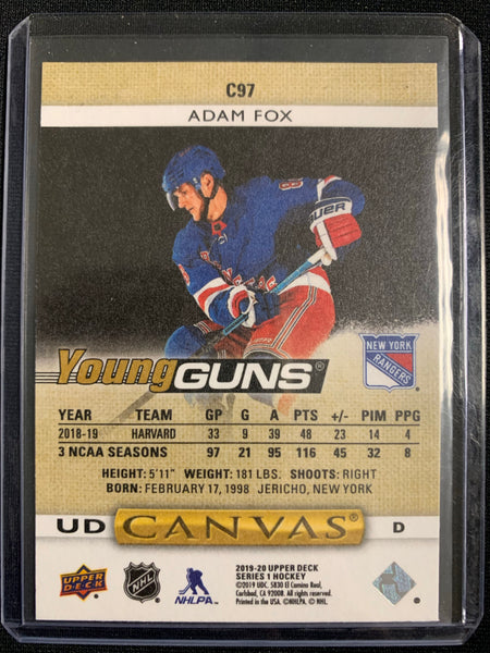 2019-20 UPPER DECK HOCKEY #C97 NEW YORK RANGERS - ADAM FOX YOUNG GUNS CANVAS ROOKIE CARD