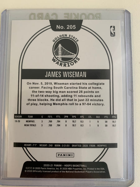 2020-2021 PANINI NBA HOOPS BASKETBALL #205 GOLDEN STATE WARRIORS - JAMES WISEMAN HOOPS ROOKIE CARD