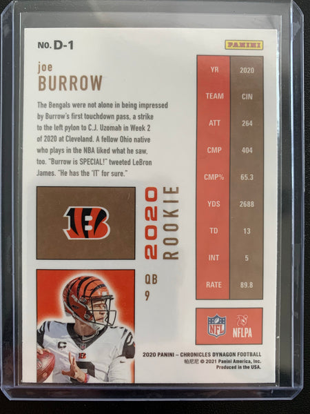 2020 PANINI CHRONICLES DYNAGON FOOTBALL #D-1 CINCINNATI BENGALS - JOE BURROW ROOKIE CARD