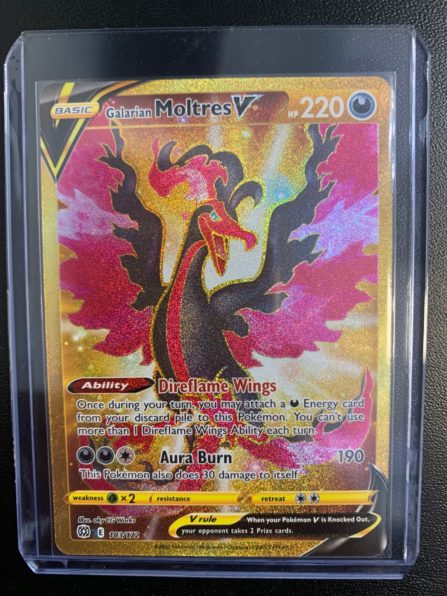 POKEMON SW & SH BRILLIANT STARS GALARIAN MOLTRES V GOLD SECRET RARE - 183/172 - PACK FRESH CONDITION