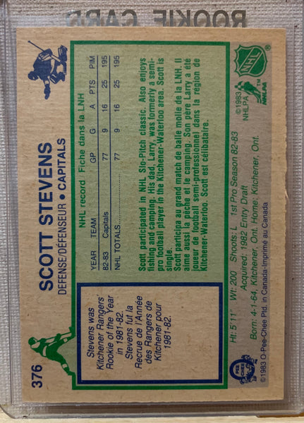 1983-84 O-PEE-CHEE HOCKEY #376 WASHINGTON CAPITALS - SCOTT STEVENS ROOKIE CARD RAW