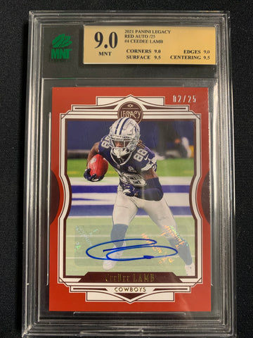 2021 PANINI LEGACY FOOTBALL #4 DALLAS COWBOYS - CEE DEE LAMB RED PARALLEL AUTO NUMBERED 02/25 GRADED MNT 9.0 MINT