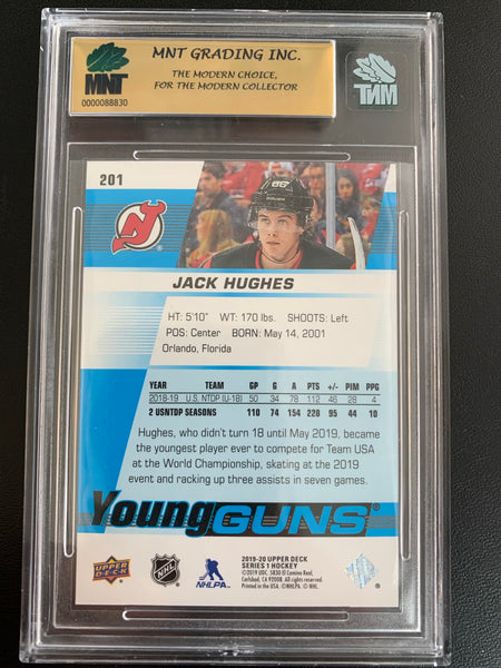 2019-20 UPPER DECK HOCKEY #201 NEW JERSEY DEVILS - JACK HUGHES ROOKIE CARD GRADED MNT 9.5 GEM MINT