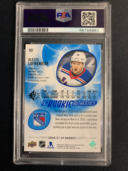 2020 UPPER DECK SP HOCKEY #101 - NEW YORK RANGERS - ALEXIS LAFRENIERE ROOKIE AUTHENTICS BLUE GRADED PSA 10 GEM MINT