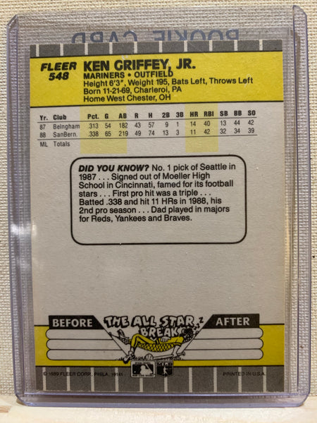 1989-90 FLEER BASEBALL #548 - KEN GRIFFEY JR ROOKIE CARD RAW