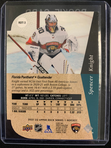 2021-22 UPPER DECK S1 HOCKEY #RDT-3 FLORIDA PANTHERS - SPENCER KNIGHT DIE CUT ROOKIE CARD